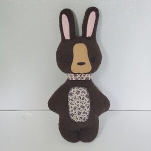 Brown Plush Bunny Rabbit Stuffed‎ Animal VTG Floral Patchwork Accent Handmade